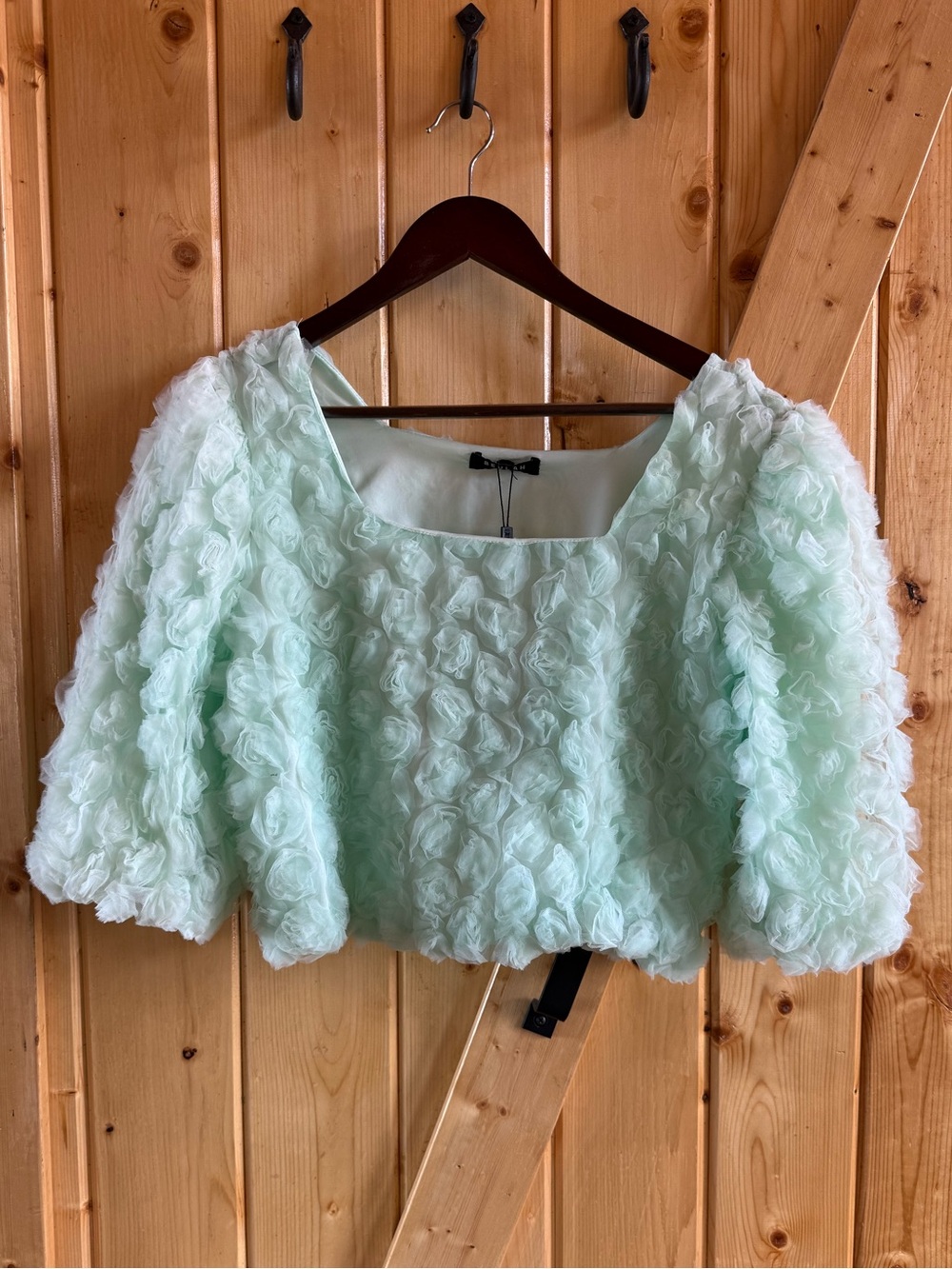 Beulah Mint Floral Texture Crop Top, Small